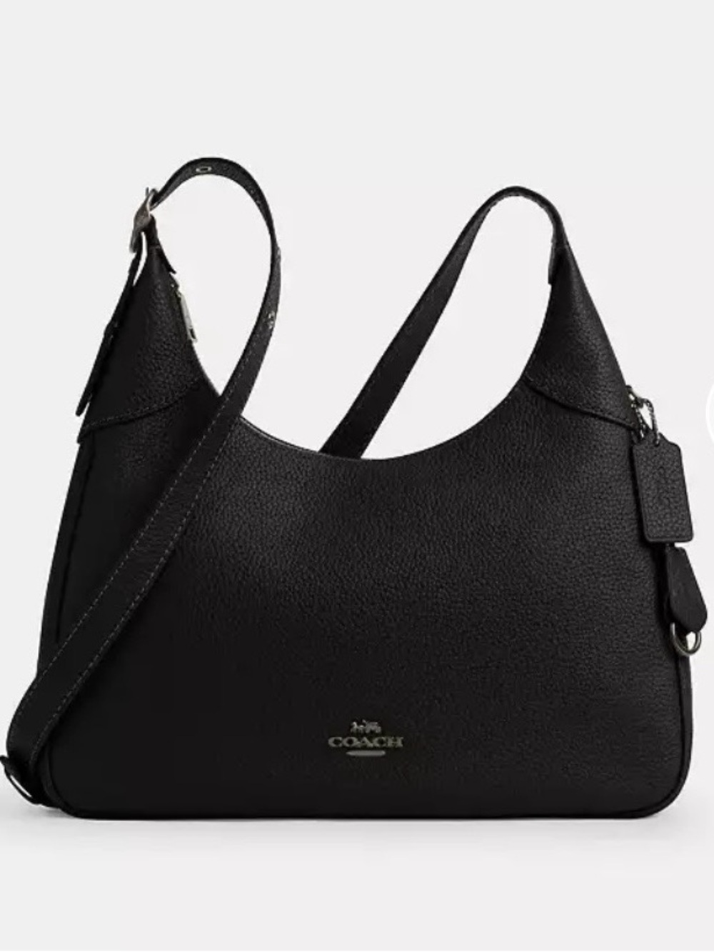 Coach Ella Black Leather Shoulder Bag - Sleek Everyday Hobo